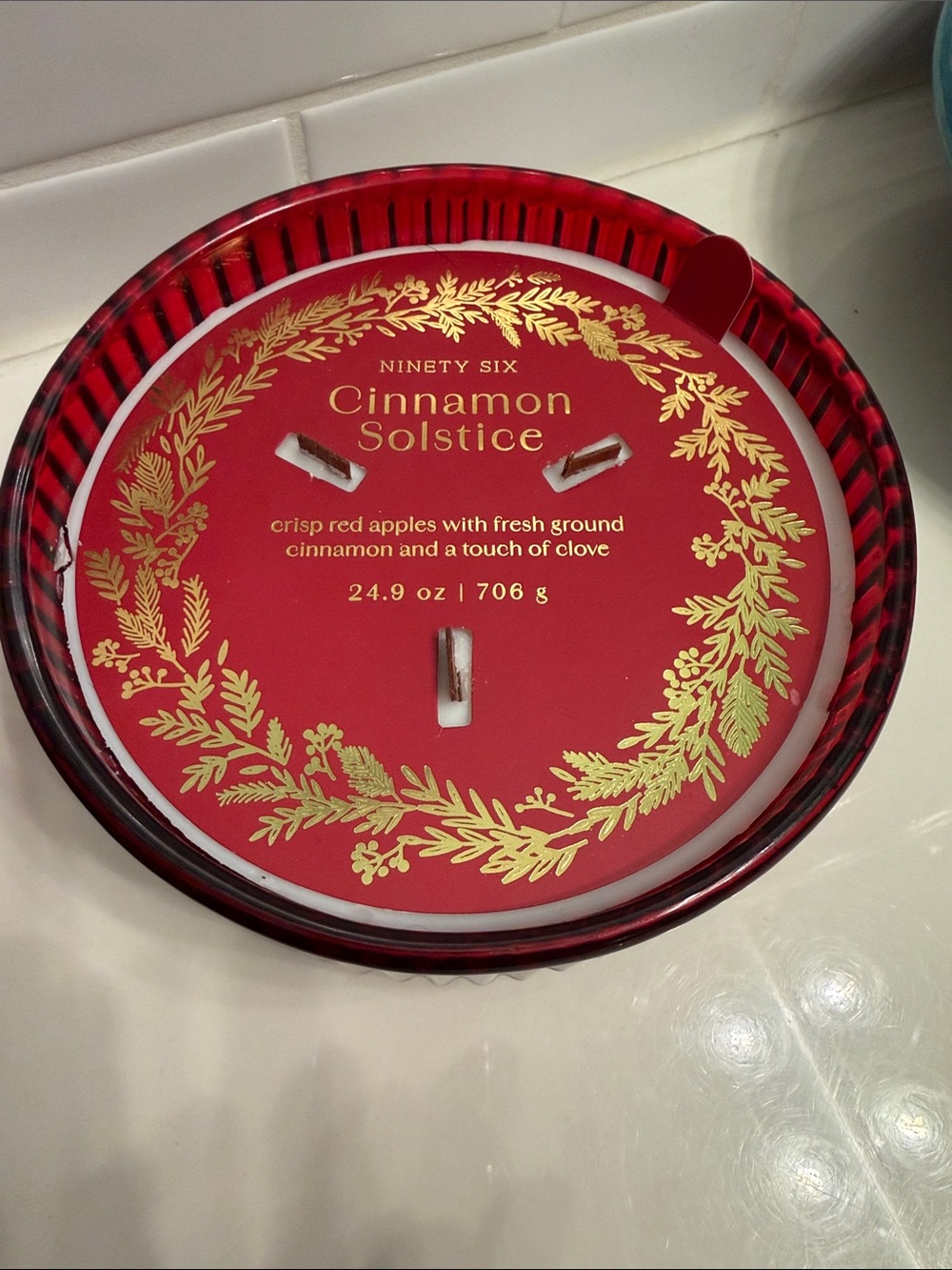 Ninety Cinnamon Solstice Red and Gold Triple-Wick Jar Candle